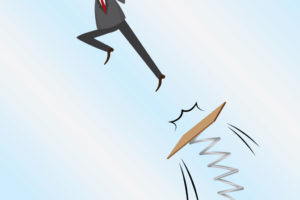 cartoon businessman jumping on springboard